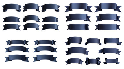 Dark Blue Ribbon Banner Mockup Set: Realistic Design Elements