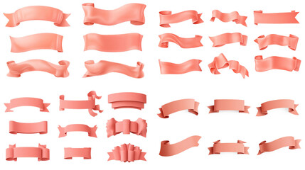 Pink Ribbon Banner Design Elements Collection