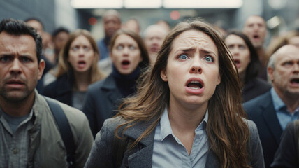 People are frightened and looking at an unknown threat that is in front of them