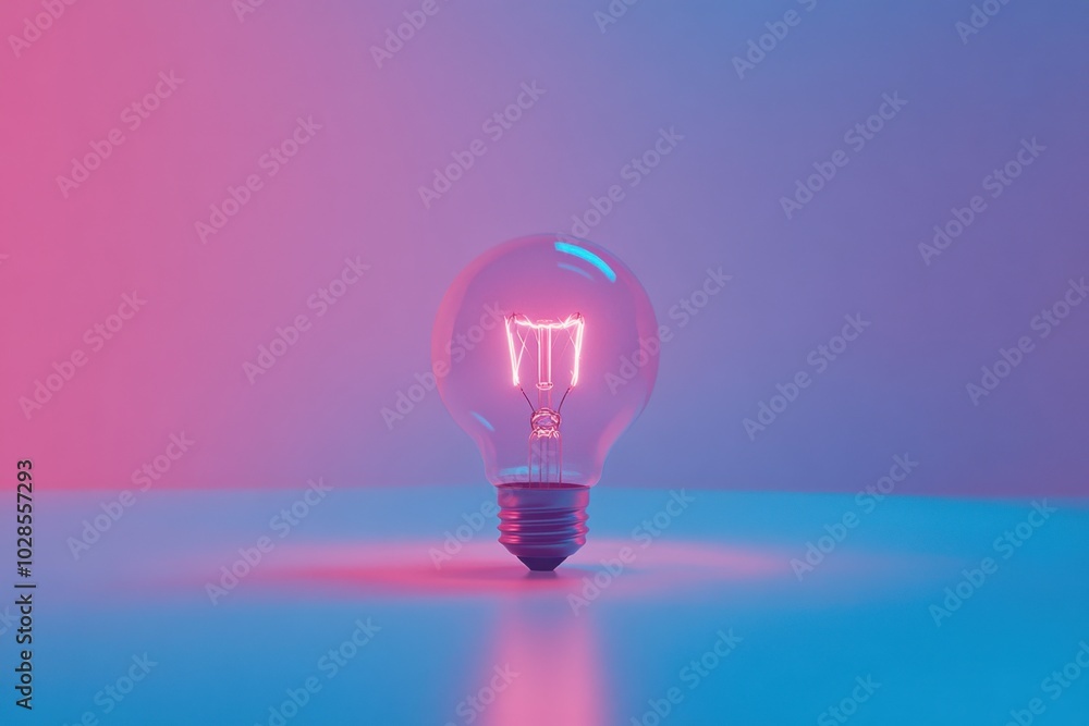 Poster a simple yet elegant image of a lightbulb glowing in front of a gradient background of soft blues an