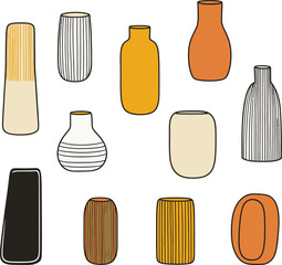 Obraz premium Colorful Minimalist Vases in Various Shapes and Sizes on Black Background