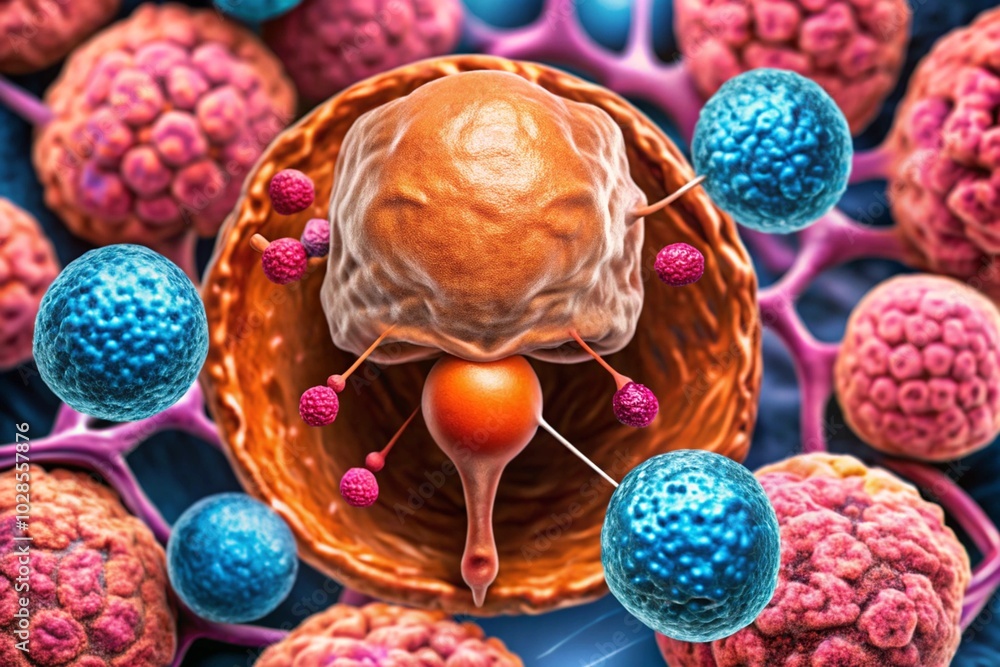 Poster detailed microscopic view of cells showcases biological complexity and cellular structures