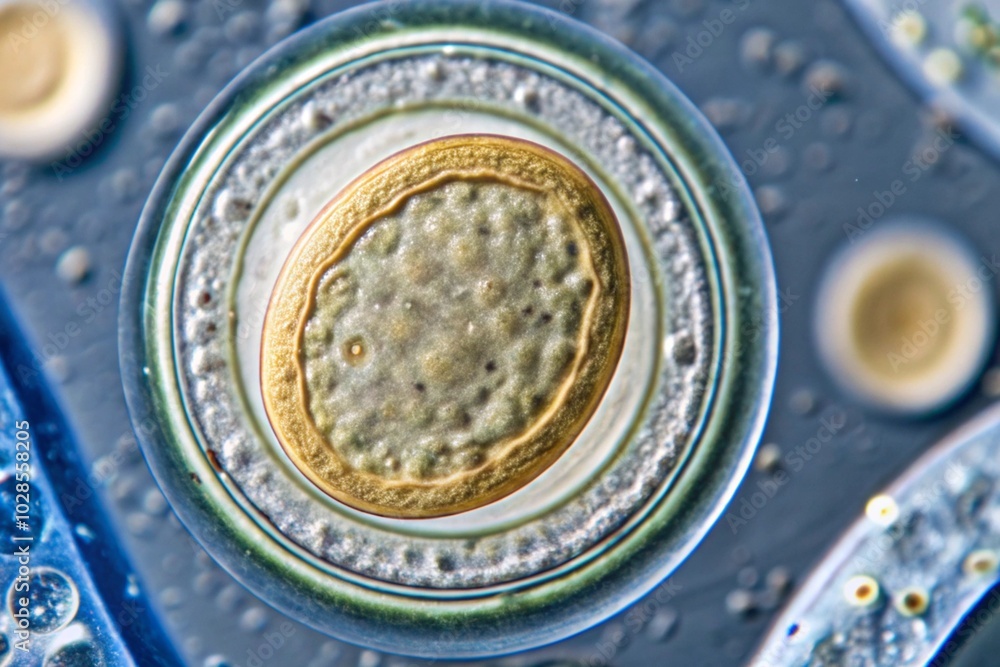 Poster macro shot of microorganism with intricate patterns in petri dish under microscope