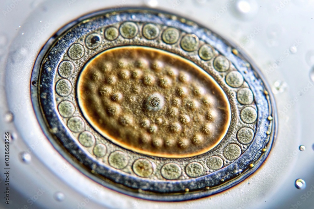 Fototapete close-up macro of microbial structure showcasing intricate patterns with rings and textures