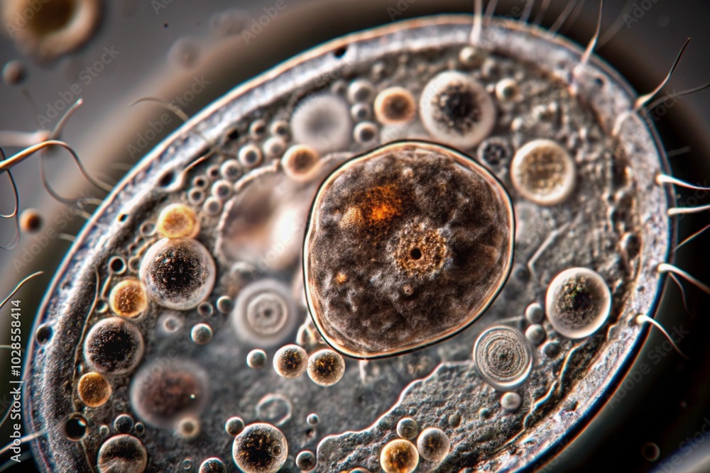 Poster microscopic view of biological cells showcasing intricate structures and patterns in high detail