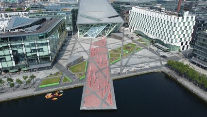 Aerial drone shot of Dublin's Docklands