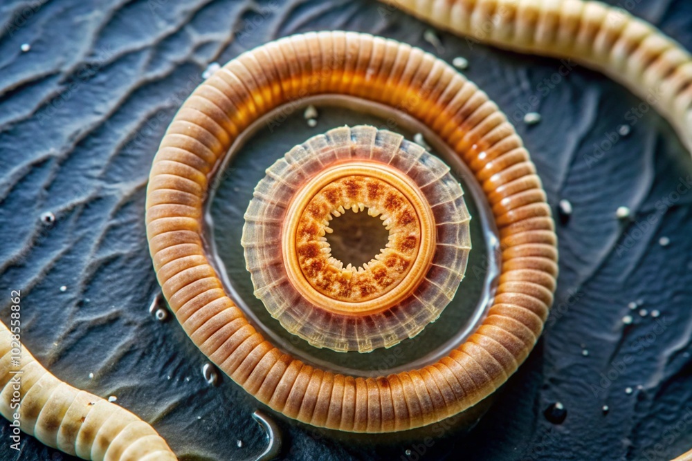 Poster macro spiral of marine worms showcasing intricate patterns on dark background