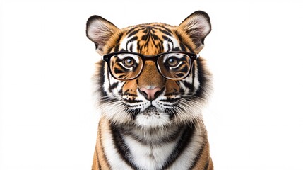 Fototapeta premium Cute Tiger Wearing Glasses Looking Intellectual