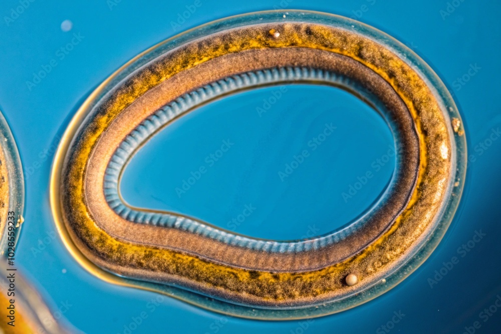 Aufkleber macro view of helminth parasite showing unique patterns in aquatic environment