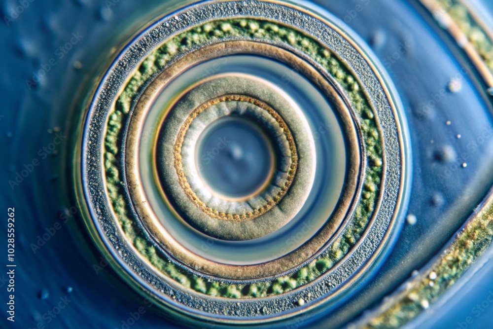 Aufkleber macro close-up of intricate microbial patterns in circular formation with blue background