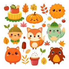 Naklejka premium Cute autumn collection, icon illustrations