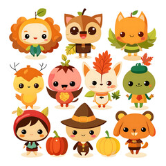 Obraz premium Cute autumn collection, icon illustrations