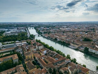 Italy, September 22, 2024: Panoramic aerial view of the city of Verona in Veneto. Also called the ci
