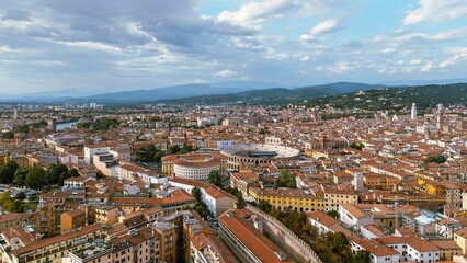 Italy, September 22, 2024: Panoramic aerial view of the city of Verona in Veneto. Also called the ci
