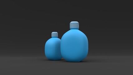 Elegant cosmetic bottles closeup on black background. Modern cover design. 3d illustration.