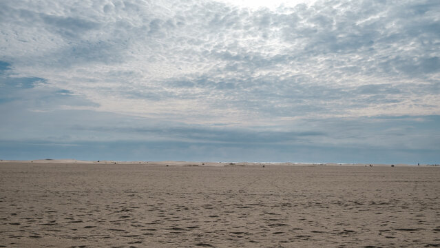 View over the Espiguette beach, south of france, cloudy sky