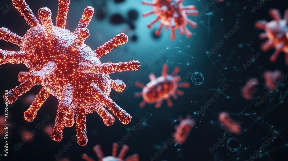 Aufkleber microscopic view of intricate virus structure on a dark background.