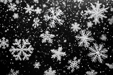 Winter Snowflakes on Black: A Festive Snowy Scene
