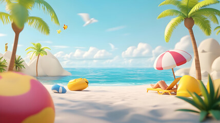 Naklejka premium 3D cartoon rendering of a summer vacation beach background 