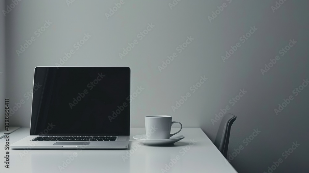 Wall mural Minimalist Workspace with Laptop and Coffee Cup