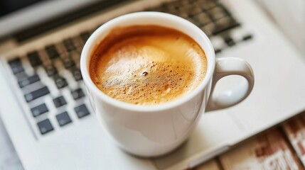 Fresh Coffee Cup on a Laptop Workspace