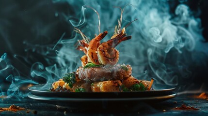 Grilled Shrimp with Smoky Flavor and Garnish Plating