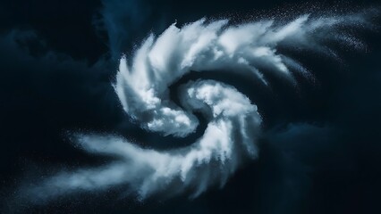 Abstract design of white powder cloud against dark background
