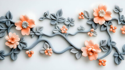 Obraz premium Elegant 3D Clay Art with Floral and Vines Design