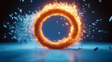 Exploding Orange Ring with Particles in 3D Render
