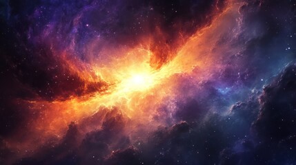 Naklejka premium A Cosmic Nebula with Bright, Glowing Gas and Scattered Stars