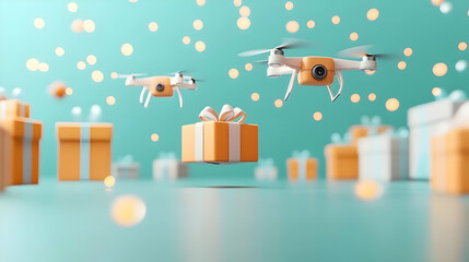 Two Drones Carrying a Gift in 3D Illustration