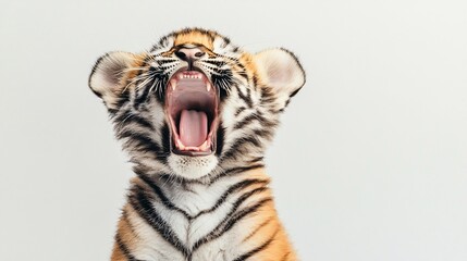 Fototapeta premium Yawning Baby Tiger with Mouth Wide Open