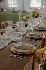 Elegant dining table setup for formal event or wedding reception.