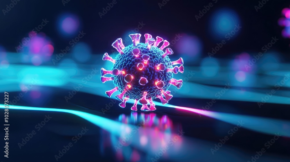 Poster colorful 3d representation of a virus in a dynamic environment.