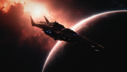 Obraz premium Statek kosmiczny na robicie planetarnej.