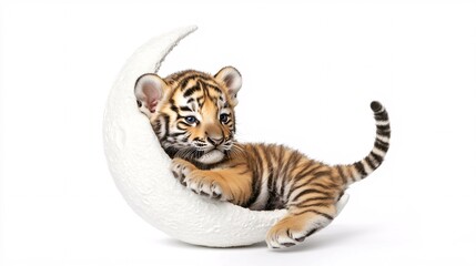 Obraz premium Dreamy Baby Tiger Sitting on the Moon