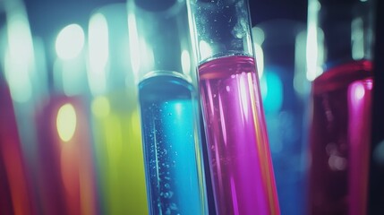 Colorful Test Tubes with Liquid Solutions in Laboratory