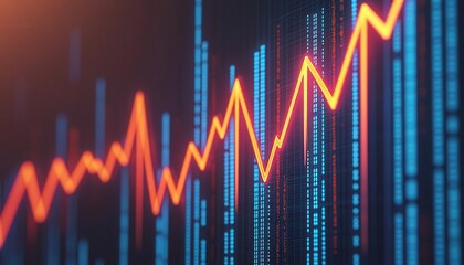 Fototapeta premium A modern graph with glowing arrows climbing steep slopes, representing rapid financial gains in a hightech economy