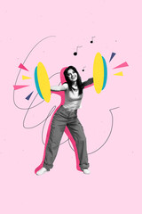 Vertical composite artwork collage image picture of girl dance cymbals isolated on creative background
