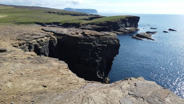 Cliffs and ocean view at Yesnaby, Orkney, Scotland.