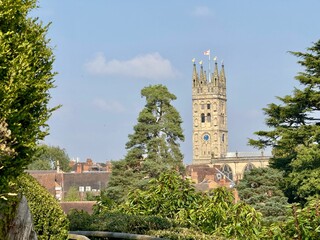 Historic church tower in Warwick, England