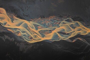 Aerial view of a vibrant river delta with intricate patterns