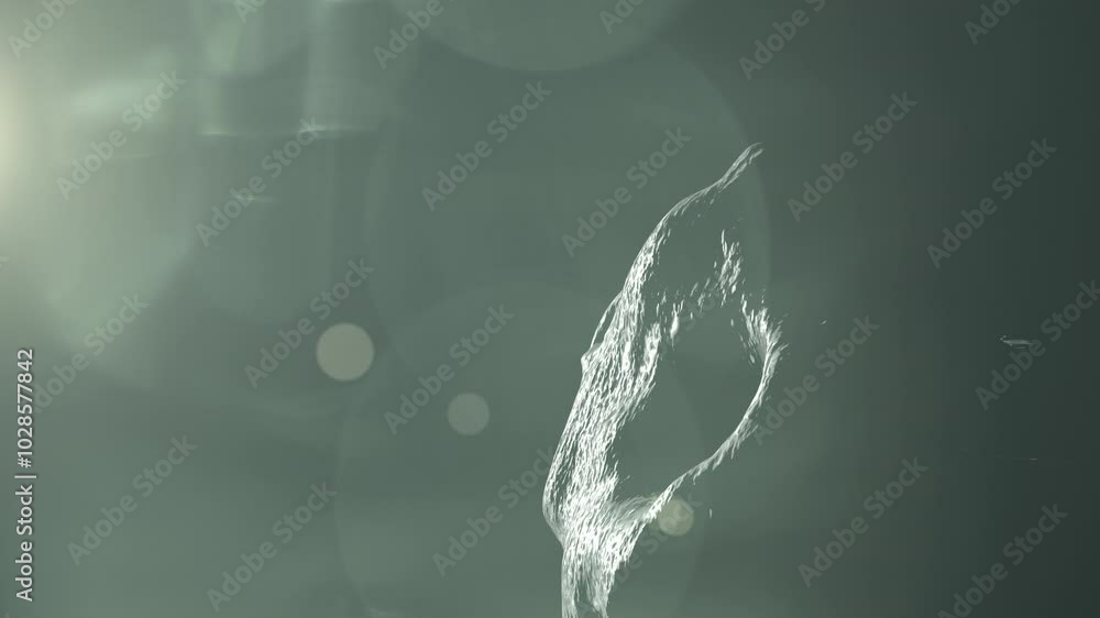 Wall mural asteroid slowly turning in deep space with bright flare with lens texture with black background. hig