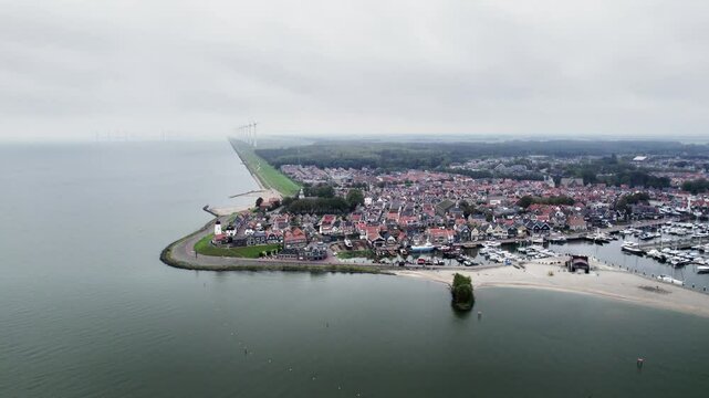 village town in the Netherlands Europe urk shot with a drone