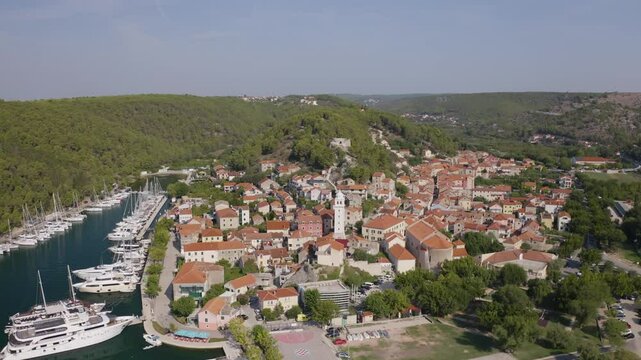 A wonderful shot of a small Dalmatian town. Dalmatia drone.