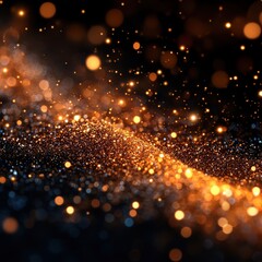 Obraz premium A mesmerizing scene of shimmering particles and golden sparkles creating a beautiful, abstract background.