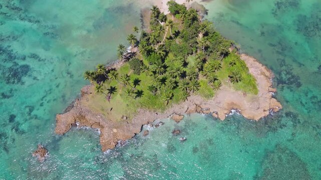 Orbit shot of Los Coquitos beach in Maria Trinidad Sanchez, Dominican Republic
