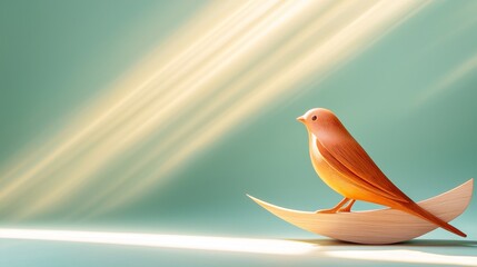 Fototapeta premium Wooden Bird Figurine on Crescent Moon with Light Rays