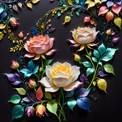 a close up of a heart shaped paper with flowers and leaves

