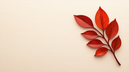 Red Autumn Leaves on Cream Background   Copy Space